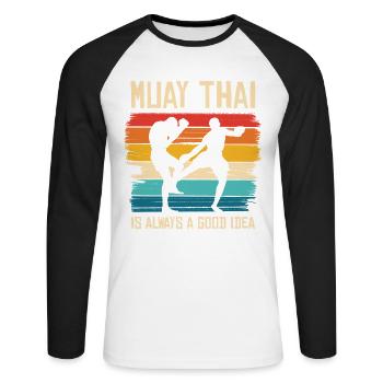 Muay Thai Retro Fight Vibe - Unisex Long Sleeve Baseball T-Shirt - white/black - Front - Nik (191cm)