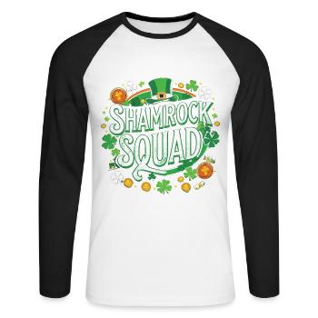 Shamrock Squad: Grünzauber - Unisex Baseballshirt langarm - Weiß/Schwarz - Vorne - Nik (191cm)