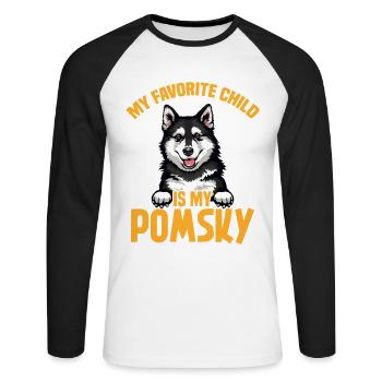 Pomsky-Mama Kuscheltier-Pomsky-Besitzerin und Hundeliebhaber - Unisex Baseballshirt langarm - Weiß/Schwarz - Vorne - Nik (191cm)