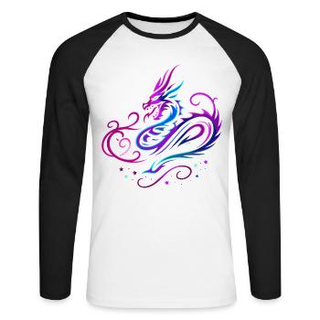 Mystical tribal dragon in neon colors - Unisex Long Sleeve Baseball T-Shirt - white/black - Front - Nik (191cm)