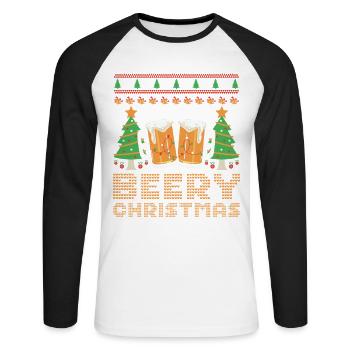 Beery Weihnachtspullover Hässliches Weihnachtsbier Frohe Weihnachten - Unisex Baseballshirt langarm - Weiß/Schwarz - Vorne - Nik (191cm)