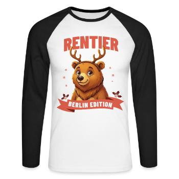 Berliner Bär Weihnachten Rentier - Unisex Baseballshirt langarm - Weiß/Schwarz - Vorne - Nik (191cm)