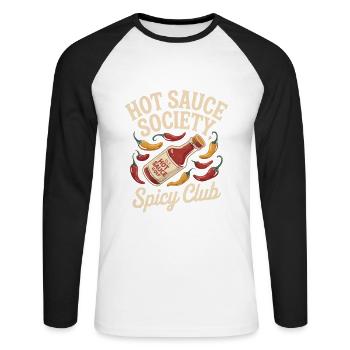Société de la Sauce Piquante – Club Épicé - T-shirt baseball manches longues Homme - blanc/noir - Devant - Nik (191cm)