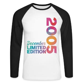 Anniversaire Décembre 2005 Né en Décembre Cadeau - T-shirt baseball manches longues Homme - blanc/noir - Devant - Nik (191cm)