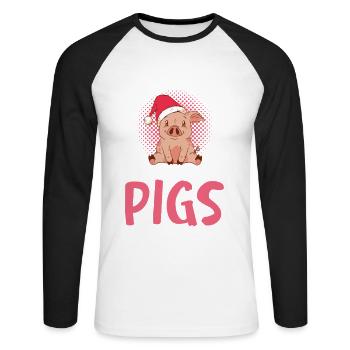 Juste une fille qui aime les cochons – Cochon de Noël - T-shirt baseball manches longues Homme - blanc/noir - Devant - Nik (191cm)