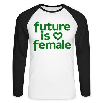 Is Female Feminism Girl Power Heart - Unisex Long Sleeve Baseball T-Shirt - white/black - Front - Nik (191cm)