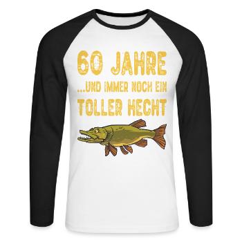 60 ans de cadeau pour pêcheur au grand brochet - T-shirt baseball manches longues Homme - blanc/noir - Devant - Nik (191cm)