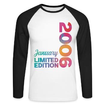 Anniversaire Janvier 2006 Né en Janvier Cadeau - T-shirt baseball manches longues Homme - blanc/noir - Devant - Nik (191cm)