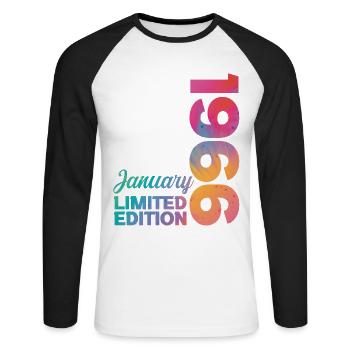 Birthday January 1966 Born in January Gift - Unisex Long Sleeve Baseball T-Shirt - white/black - Front - Nik (191cm)