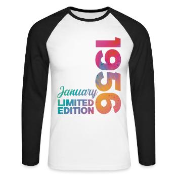 Geburtstag Januar 1956 Geboren im Januar Geschenk - Unisex Baseballshirt langarm - Weiß/Schwarz - Vorne - Nik (191cm)