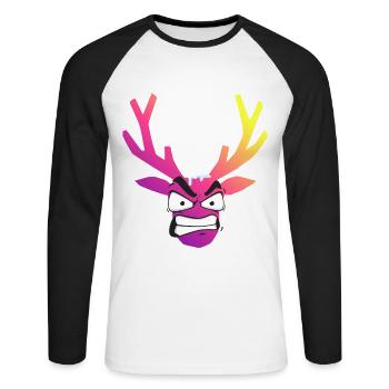 Tête Cerf Furieux Noel neige - T-shirt baseball manches longues Homme - blanc/noir - Devant - Nik (191cm)