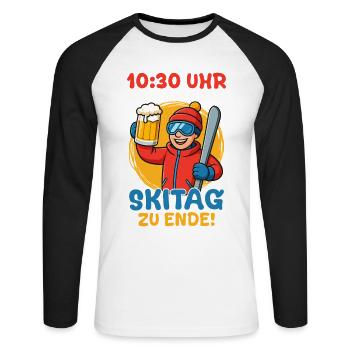 Après-ski 10.30 A.M. SKI DAY ENDS Fun - Unisex Long Sleeve Baseball T-Shirt - white/black - Front - Nik (191cm)
