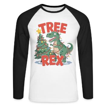Tree-Rex Motiv für Kinder & Erwachsene - Unisex Baseballshirt langarm - Weiß/Schwarz - Vorne - Nik (191cm)