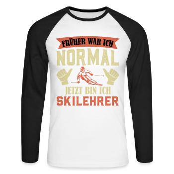 Ski J’ÉTAIS NORMAL AVANT, MAINTENANT JE LE SUIS - T-shirt baseball manches longues Homme - blanc/noir - Devant - Nik (191cm)