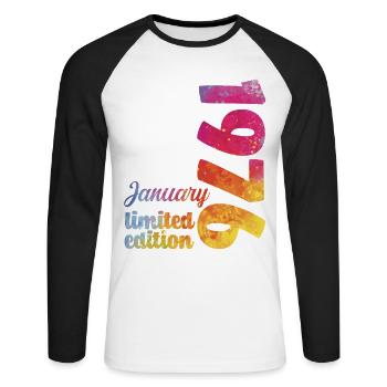 Cadeau D'anniversaire Janvier 1976 Anniversaire  - T-shirt baseball manches longues Homme - blanc/noir - Devant - Nik (191cm)