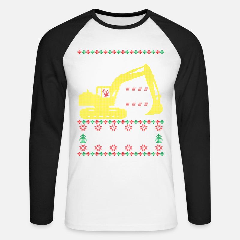 Digging into Ugly Christmas Bagger Bauarbeiter - Unisex Baseballshirt langarm - Weiß/Schwarz