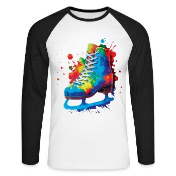 Patin à Glace Splash Art - Design Sports d’Hiver - Unisex Baseballshirt langarm - Weiß/Schwarz - Vorne - Nik (191cm)