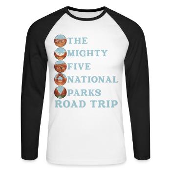 Tournée des parcs nationaux des Utah Mighty 5 - T-shirt baseball manches longues Homme - blanc/noir - Devant - Nik (191cm)