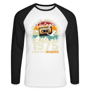 50e anniversaire cassette décembre 1975 - T-shirt baseball manches longues Homme - blanc/noir - Devant - Nik (191cm)
