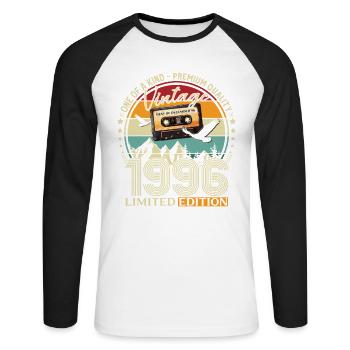 Cassette du 29e anniversaire décembre 1996 - T-shirt baseball manches longues Homme - blanc/noir - Devant - Nik (191cm)