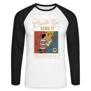 Inscris ça Envoie ça Bloc Co escalade - T-shirt baseball manches longues Homme - blanc/noir - Devant - Nik (191cm)