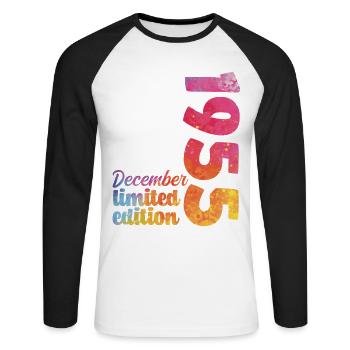 Geburtstagsgeschenk Dezember 1955 - Unisex Baseballshirt langarm - Weiß/Schwarz - Vorne - Nik (191cm)
