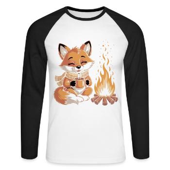 Cuddly fox at the campfire - Unisex Long Sleeve Baseball T-Shirt - white/black - Front - Nik (191cm)