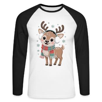 Cerf d’hiver avec écharpe et chauffe-oreilles - T-shirt baseball manches longues Homme - blanc/noir - Devant - Nik (191cm)