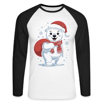 Ours polaire avec écharpe et bonnet rouges - T-shirt baseball manches longues Homme - blanc/noir - Devant - Nik (191cm)