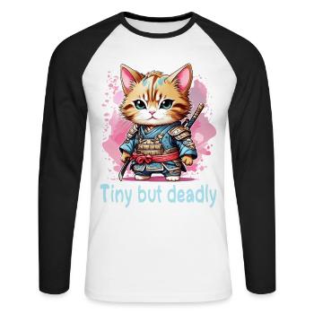 Japanische Kawaii Ninja Katze - Unisex Baseballshirt langarm - Weiß/Schwarz - Vorne - Nik (191cm)