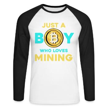 Crypto Mining Boy – Bitcoin Passion - Unisex Long Sleeve Baseball T-Shirt - white/black - Front - Nik (191cm)