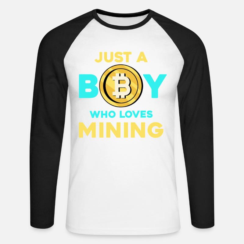 Krypto Mining Junge – Bitcoin Leidenschaft - Unisex Baseballshirt langarm - Weiß/Schwarz