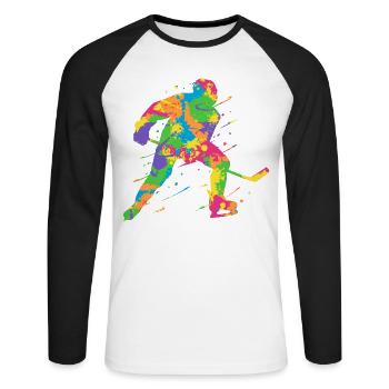 Eishockey Spieler Bunt Hockey Eishockeyspieler - Unisex Baseballshirt langarm - Weiß/Schwarz - Vorne - Nik (191cm)