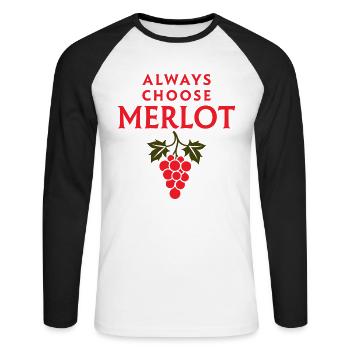 TOUJOURS CHOISIR LE MERLOT Vin Dire - T-shirt baseball manches longues Homme - blanc/noir - Devant - Nik (191cm)