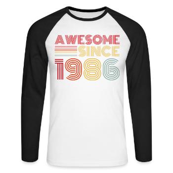 Vintage 1986 Retro 1986 Birthday Gift - Unisex Long Sleeve Baseball T-Shirt - white/black - Front - Nik (191cm)