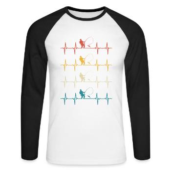 Fischerherzschlag-Angeln - Unisex Baseballshirt langarm - Weiß/Schwarz - Vorne - Nik (191cm)