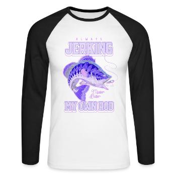 Toujours en train de branler ma canne en train de pêcher bizarrement - T-shirt baseball manches longues Homme - blanc/noir - Devant - Nik (191cm)
