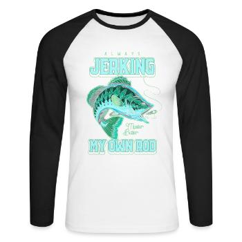 Toujours en train de branler ma canne en train de pêcher bizarrement - T-shirt baseball manches longues Homme - blanc/noir - Devant - Nik (191cm)