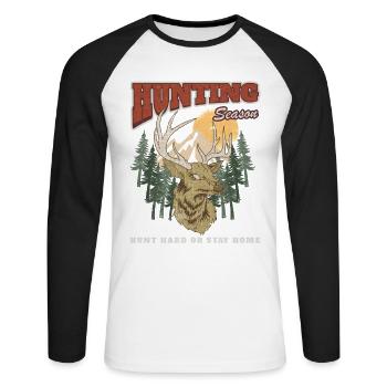 Jagdzeit – Hirsch im Wald - Unisex Baseballshirt langarm - Weiß/Schwarz - Vorne - Nik (191cm)