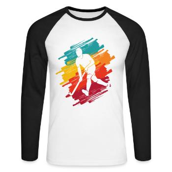 Field Hockey Hockey Player Retro Men Hockey Boy - Unisex Long Sleeve Baseball T-Shirt - white/black - Front - Nik (191cm)
