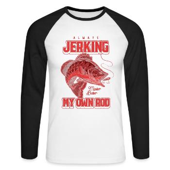 Toujours en train de branler ma canne en train de pêcher bizarrement - T-shirt baseball manches longues Homme - blanc/noir - Devant - Nik (191cm)