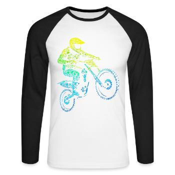 Motocross, Motocrossfahrer, Dirt Bike, Dirt Biker - Unisex Baseballshirt langarm - Weiß/Schwarz - Vorne - Nik (191cm)