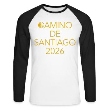 Buen Camino 2026 | Jakobsweg, Pilger, Santiago - Unisex Baseballshirt langarm - Weiß/Schwarz - Vorne - Nik (191cm)