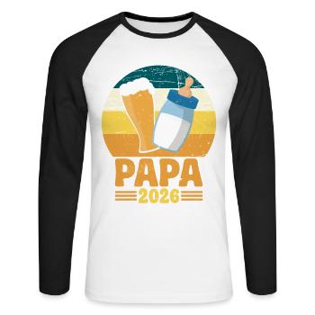 Papa 2026 Futur Papa Annonce de Bébé Futur Père - T-shirt baseball manches longues Homme - blanc/noir - Devant - Nik (191cm)