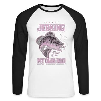 Toujours en train de branler ma canne en train de pêcher bizarrement - T-shirt baseball manches longues Homme - blanc/noir - Devant - Nik (191cm)