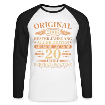 2006 Vintage Perfectly Aged 20th Birthday - Unisex Long Sleeve Baseball T-Shirt - white/black - Front - Nik (191cm)