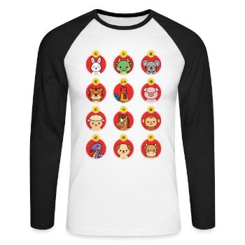 Chinesisches Neujahr Chinesisches Tierkreiszeichen Niedliche Tiere - Unisex Baseballshirt langarm - Weiß/Schwarz - Vorne - Nik (191cm)