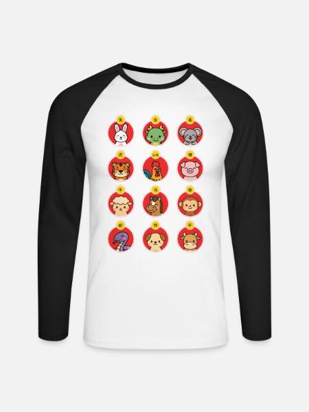 Chinese New Year Chinese Zodiac Sign Cute Animals - Unisex Long Sleeve Baseball T-Shirt - white/black