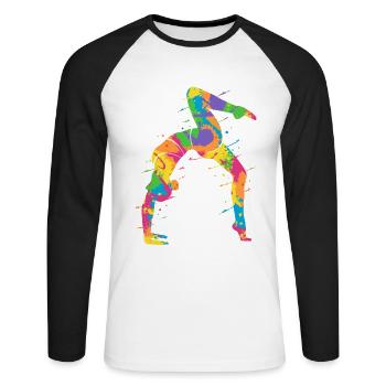 Gymnaste Gymnastique colorée Équilibre sur les mains Fille Gymnastique - T-shirt baseball manches longues Homme - blanc/noir - Devant - Nik (191cm)