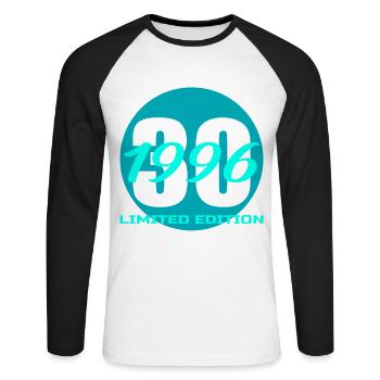 30e anniversaire Millésime 1996 - T-shirt baseball manches longues Homme - blanc/noir - Devant - Nik (191cm)
